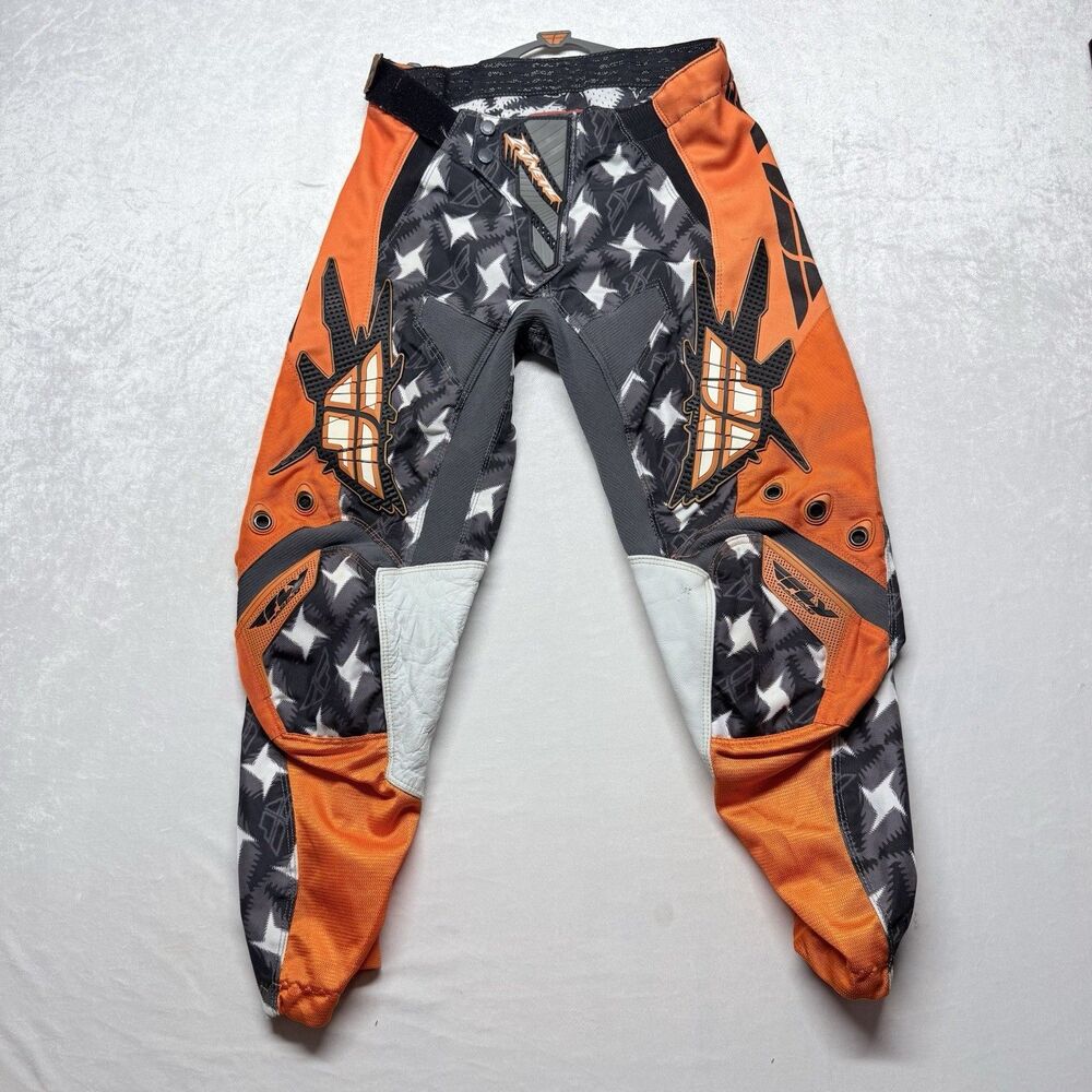 Fly Racing Mens Kinetic Motocross Riding Off-Road Pants Orange Stars Size 28